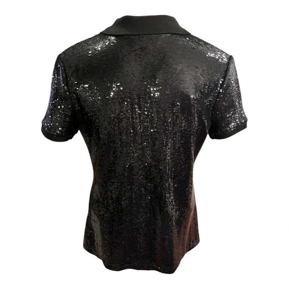 Ralph Lauren Black Sequin Polo Short Sleeve Top (Black Label) size S - Picture 3 of 12